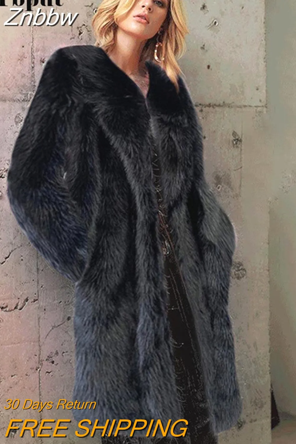 Znbbw Women Elegant Winter Plush Faux Fur Overcoat Female Casual Loose Coat Jackets 2023 New Lapel Full Sleeve Fashion Coat