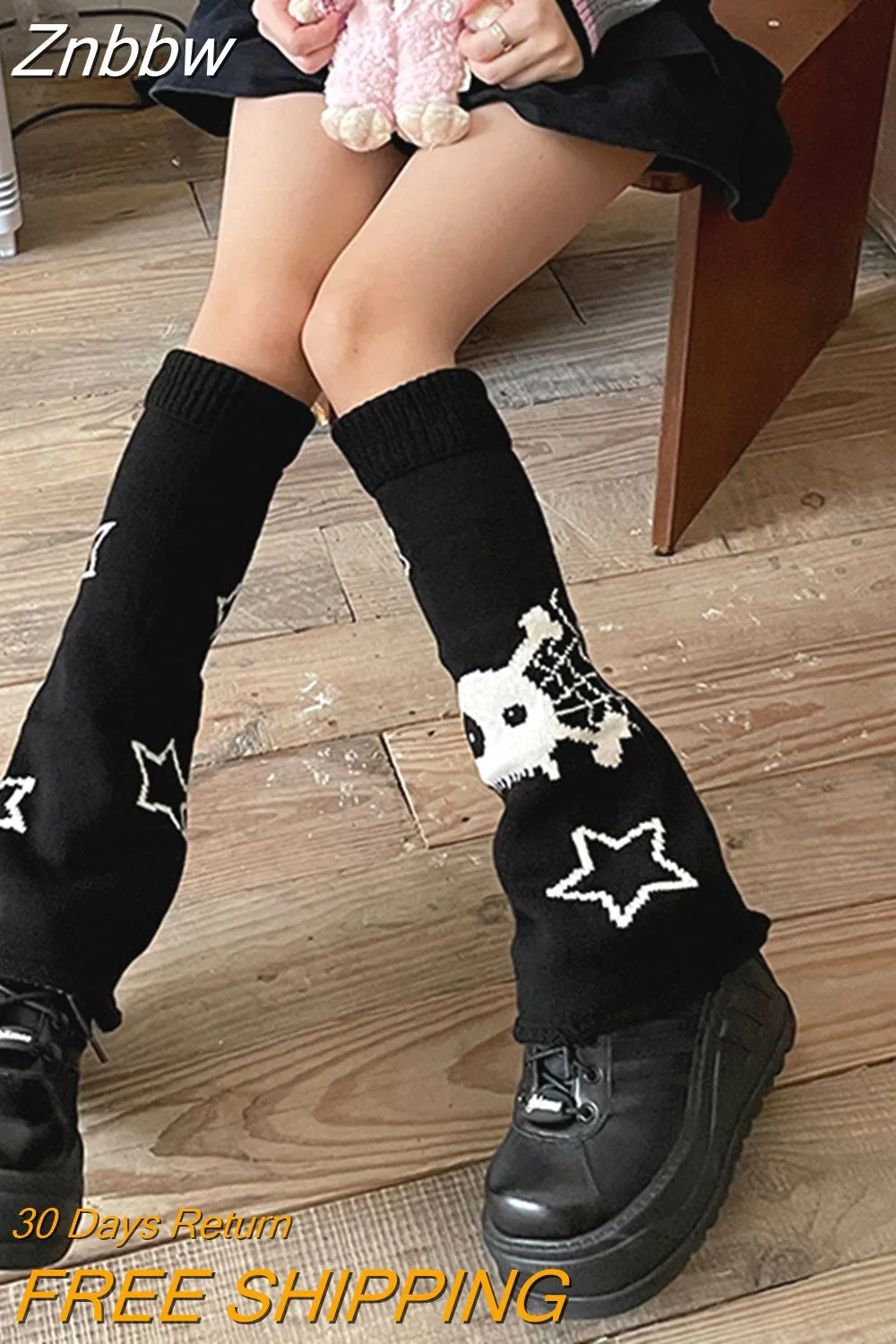 Znbbw Academic Skeleton Socks Y2K Wide Leg Socks Knitted Warm JK Girls Leg Warmers Long Leg Lolita Socks - Image 8