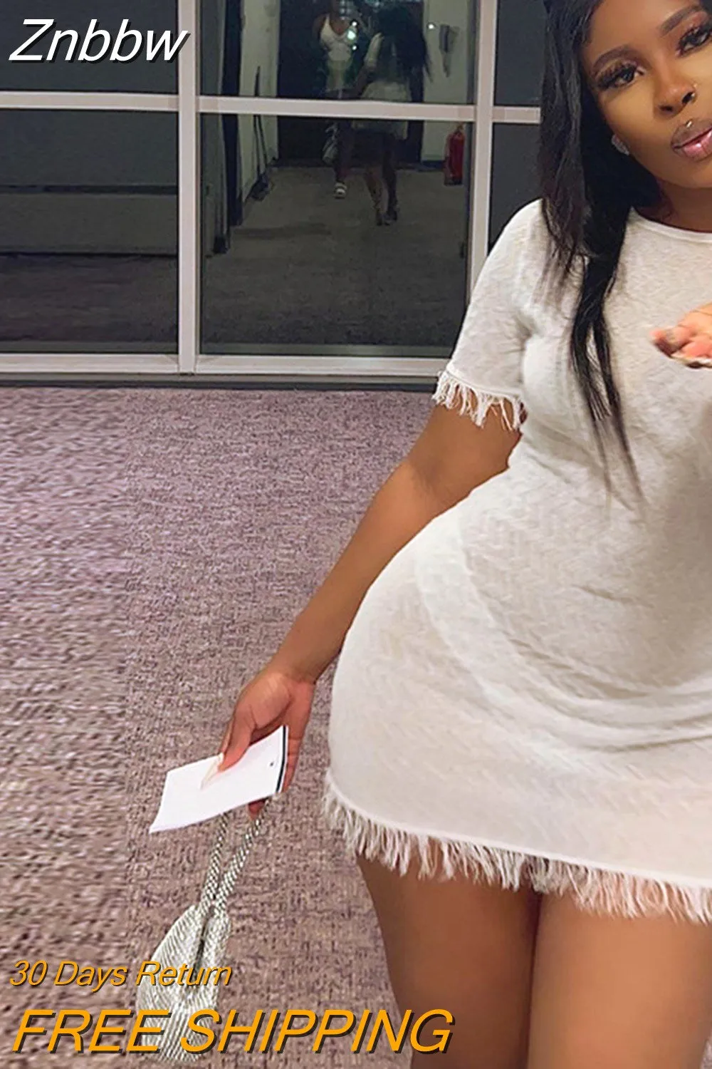 Znbbw Women Short Sleeve See Through Party Club Bodycon Short Mini Dress 2023 Summer Clothes Wholesale Items For Business - Image 3