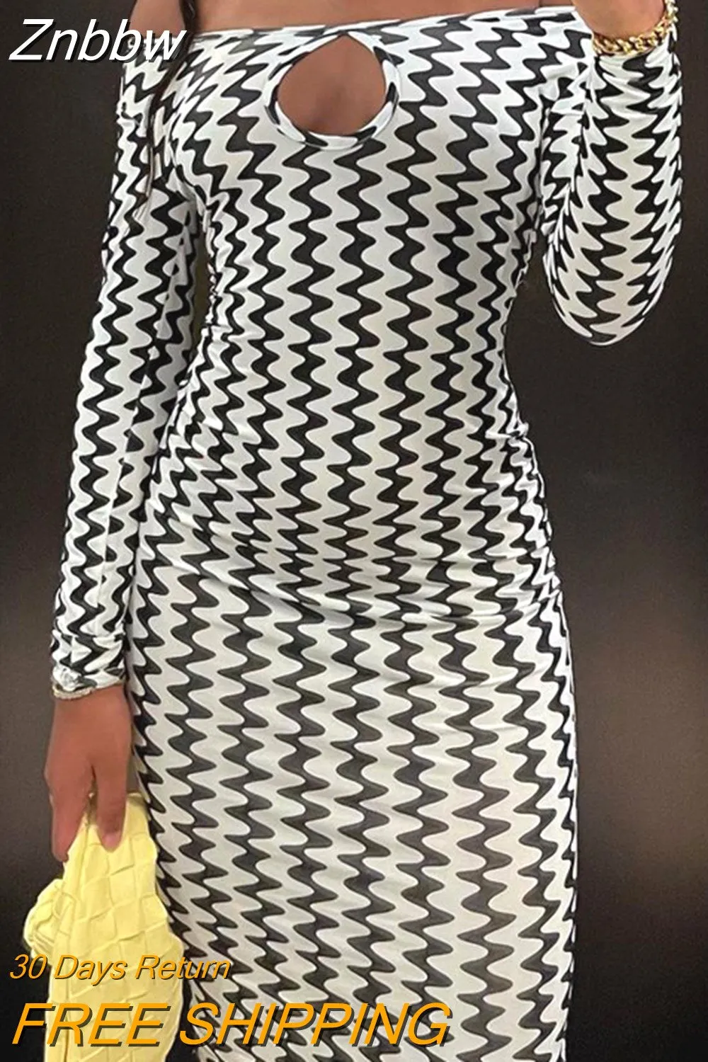 Znbbw Women Long Sleeve Striped Bodycon Streetwear Black Long Dress 2023 Fall Autumn Clothes Wholesale Items For Business - Image 3