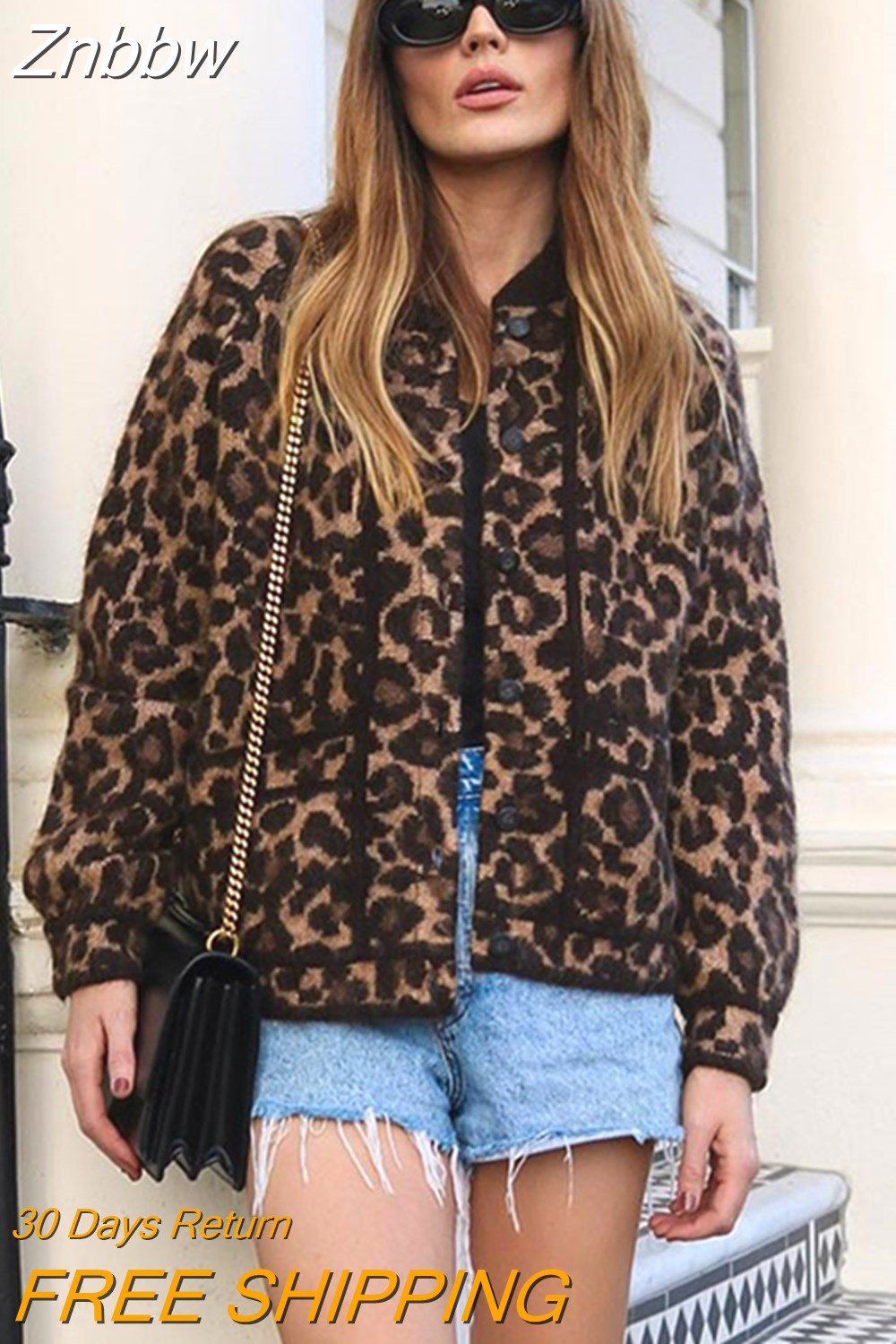 Znbbw Women's Casual Plush Shawl Collar Long Sleeved Leopard Print Jacket Fashion Single Breasted Overcoat Autumn/Winter Lady Outwear