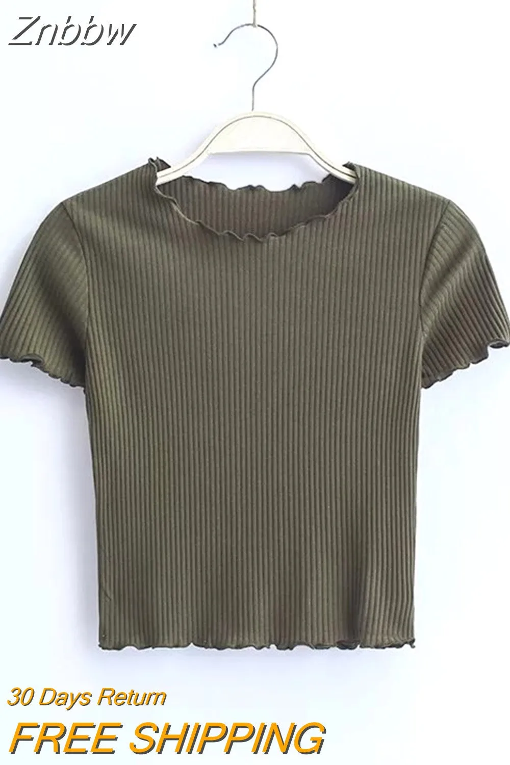 Znbbw Wood ears O neck Short sleeve T-shirt 2023 New Woman Slim Fit t shirt tight tee Summer Retro Tops 6 colors - Image 4