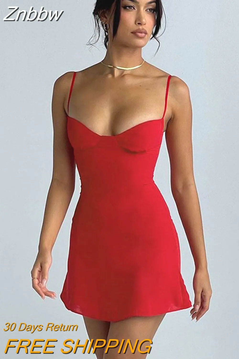 Znbbw 2023 Summer New Spaghetti Strap Mini Dress For Women Fashion Sleeveless Backless Slim Club Party Dress Vestido - Image 3