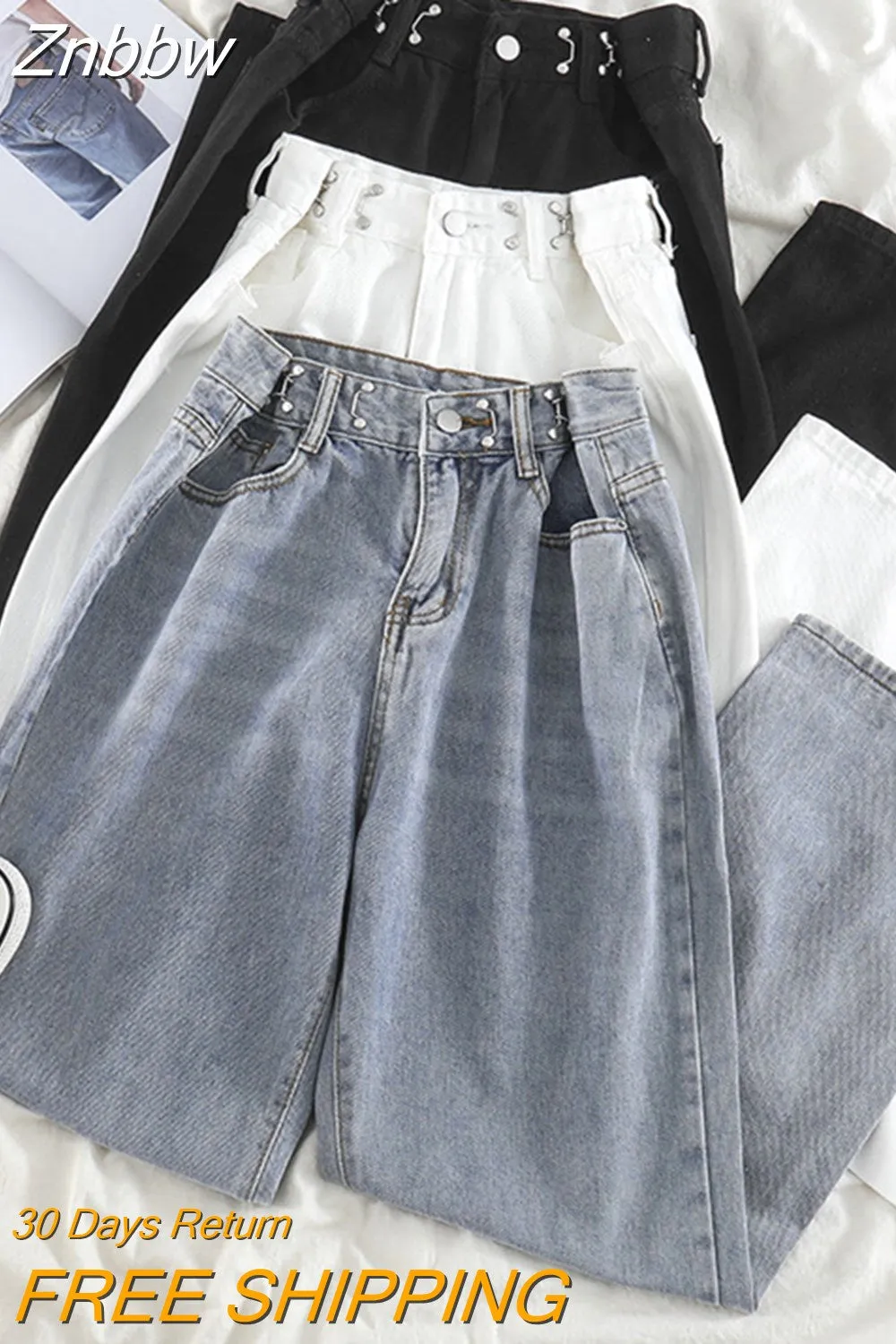 Znbbw Women Jeans High Waist Clothes Wide Leg Denim Clothing Blue Streetwear Vintage Quality 2023 Fashion Harajuku Straight Denim Pant