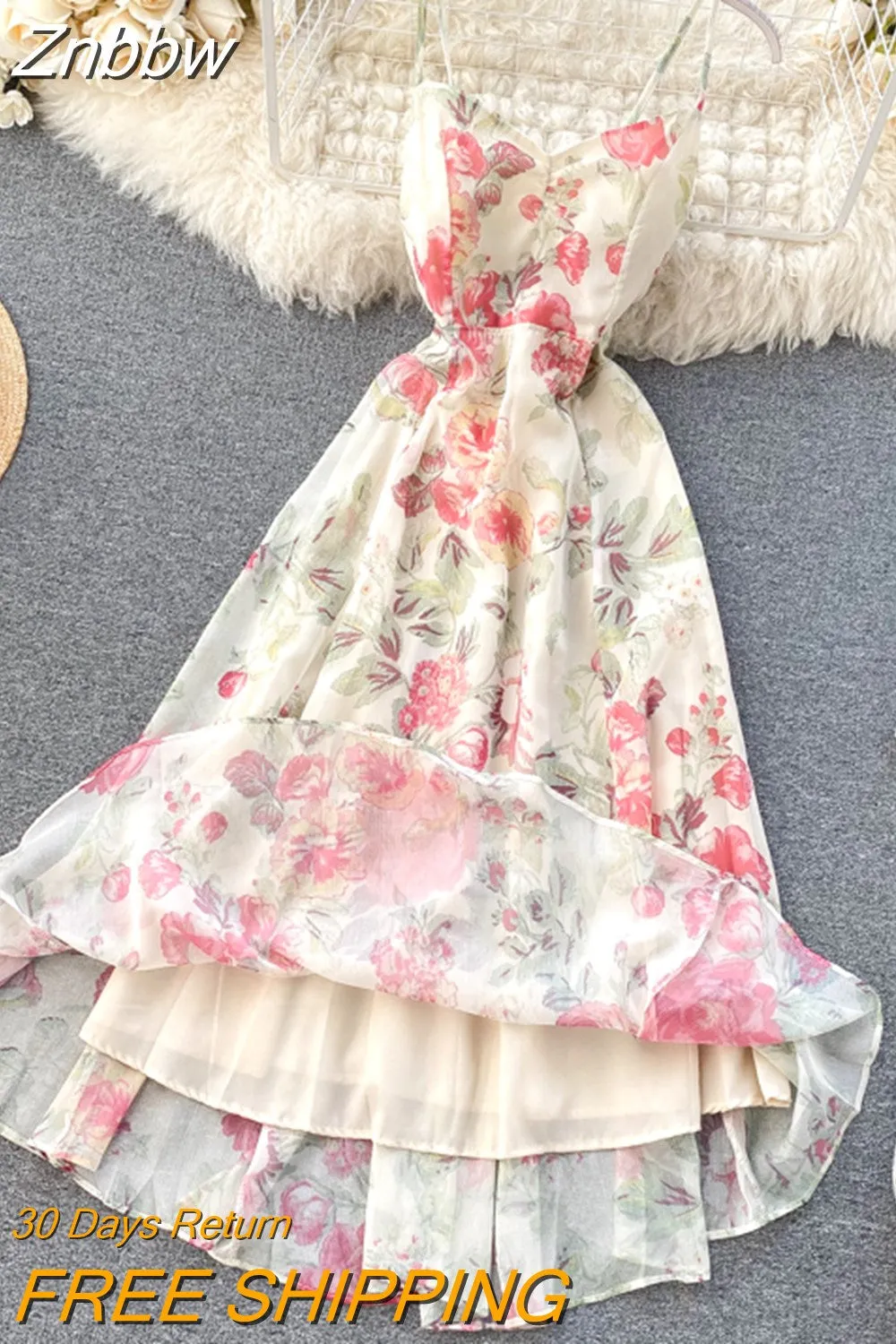 Znbbw Women's Beach Dress Goddess Seaside Vacation Style Sexy Open-back Strapless Bow Dress Super Fairy Print A-line Dress Y753 - Image 4