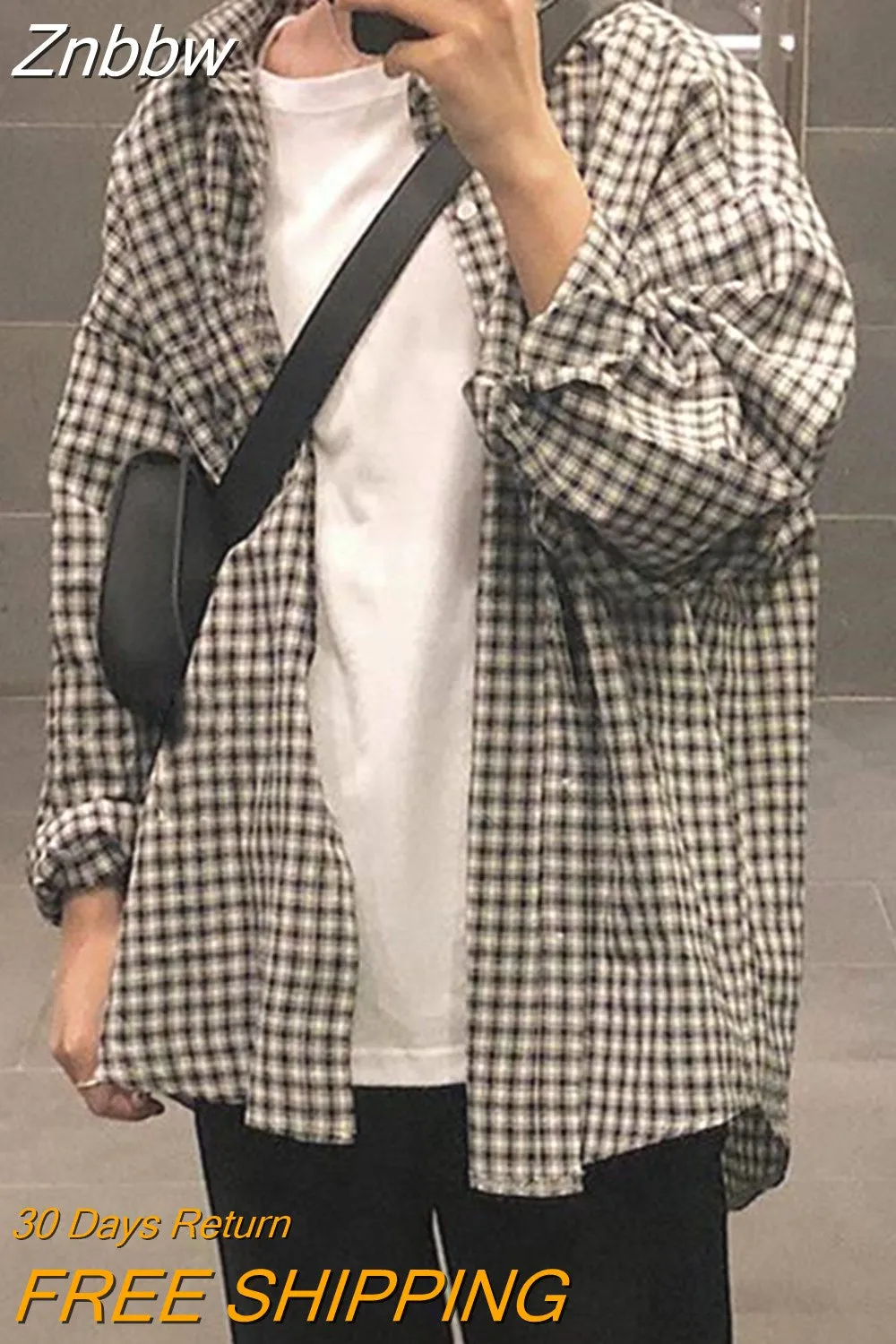 Znbbw Women Plus Size Plaid College Plain Loose Leisure Long Sleeve Spring Korean Button Up Shirt Basic All Match Blouses New - Image 2