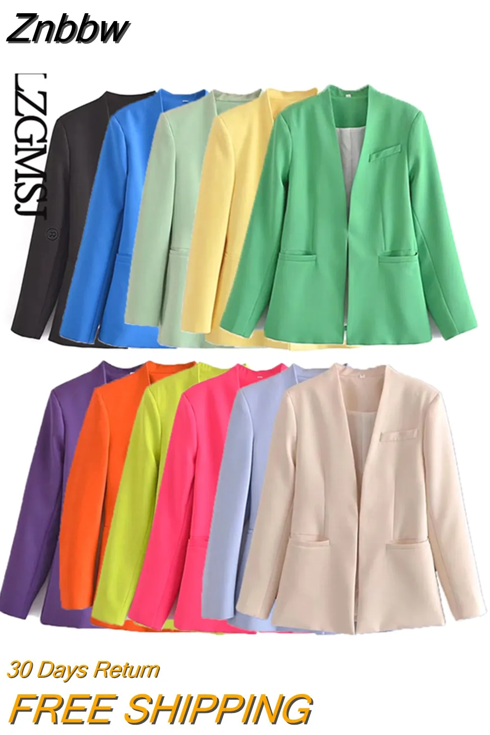 Znbbw ZBZA 2023 Woman Vintage Green Yellow Loose Blazer Women Spring Elegant Female Streetwear Solid Blazer Women 202302