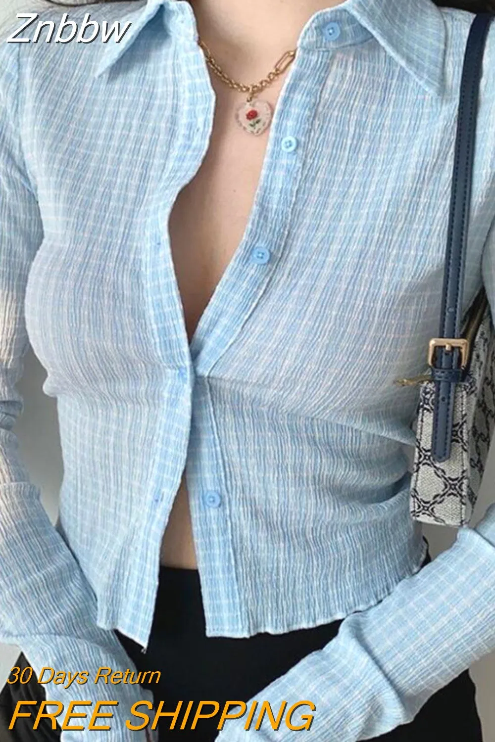 Znbbw 2023 Spring Autumn Vintage Lapel Long Sleeve Plaid Flared Sleeve Female Cardigan Shirt Women Short Slim Sexy Blouses Tops - Image 2