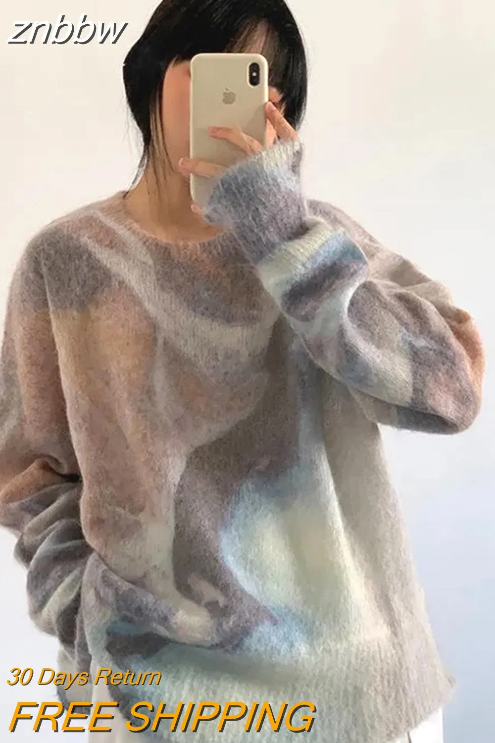 znbbw 2023 Winter Korean style Long Sleeve tie dye Sweater Women Casual Loose O Neck Ladies Pullover Fall Female Clothing Tops - Image 2
