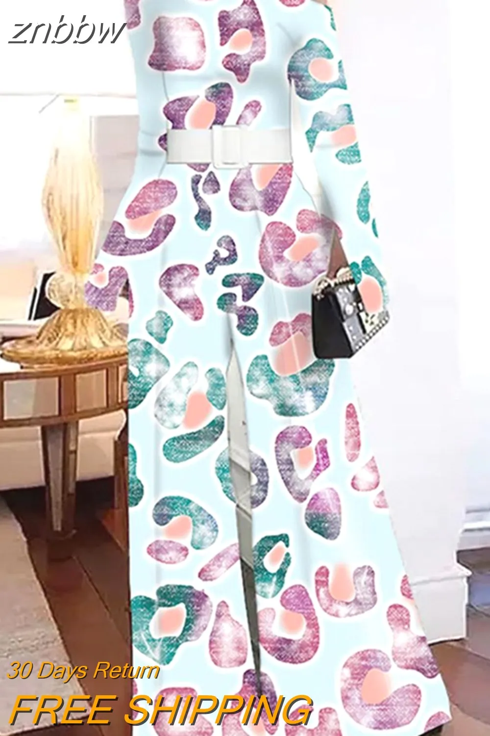 znbbw Women High Street Overalls Playsuit Elegant One-Shoulder Retro New Print Wide Leg Romper Sexy Patchwork Pattern Party Jumpsuits - Image 2