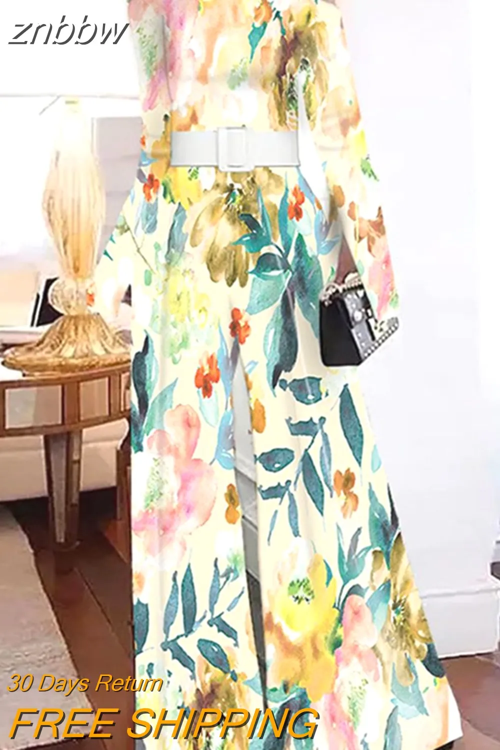 znbbw Women High Street Overalls Playsuit Elegant One-Shoulder Retro New Print Wide Leg Romper Sexy Patchwork Pattern Party Jumpsuits - Image 3