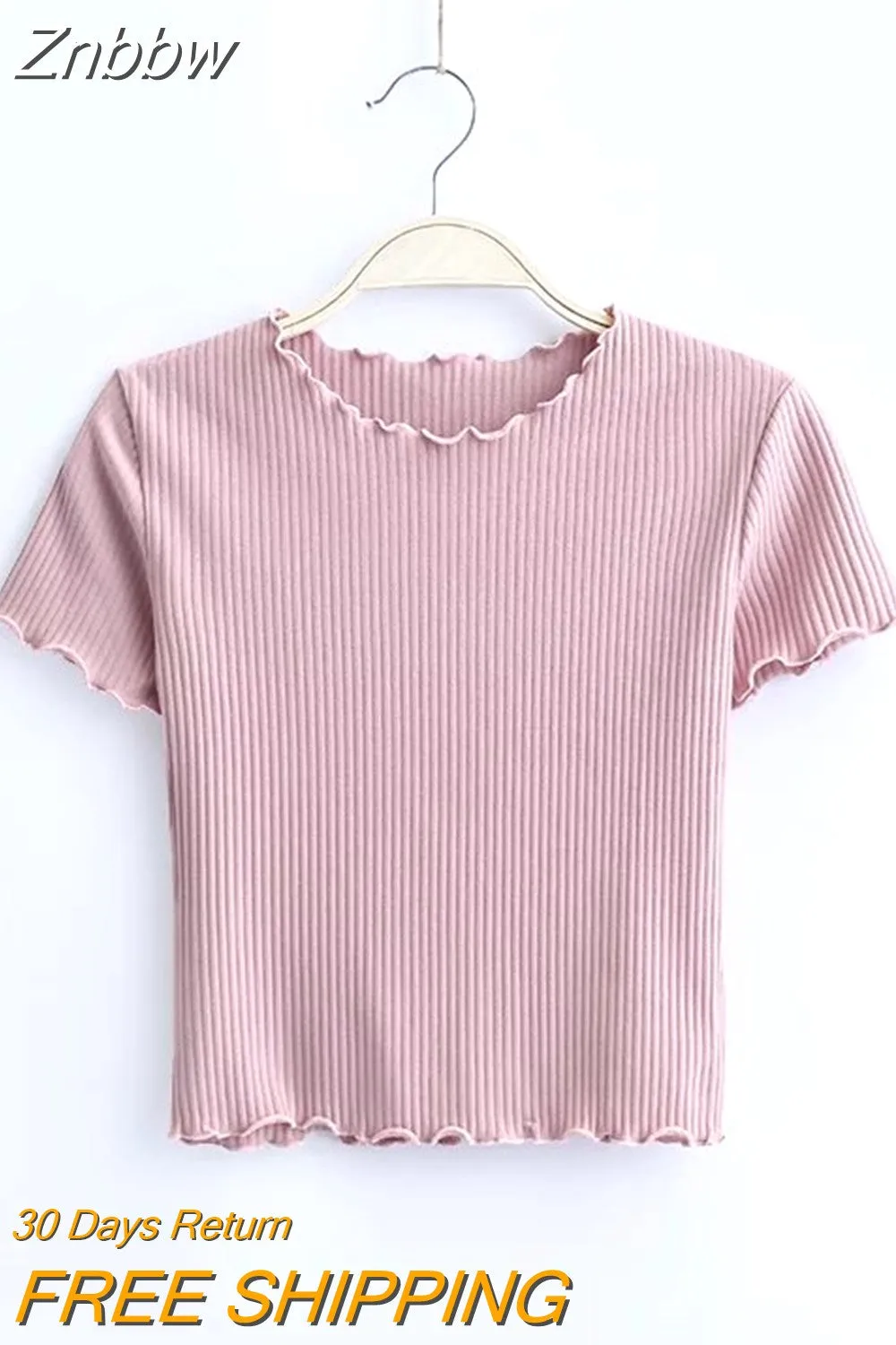 Znbbw Wood ears O neck Short sleeve T-shirt 2023 New Woman Slim Fit t shirt tight tee Summer Retro Tops 6 colors - Image 5