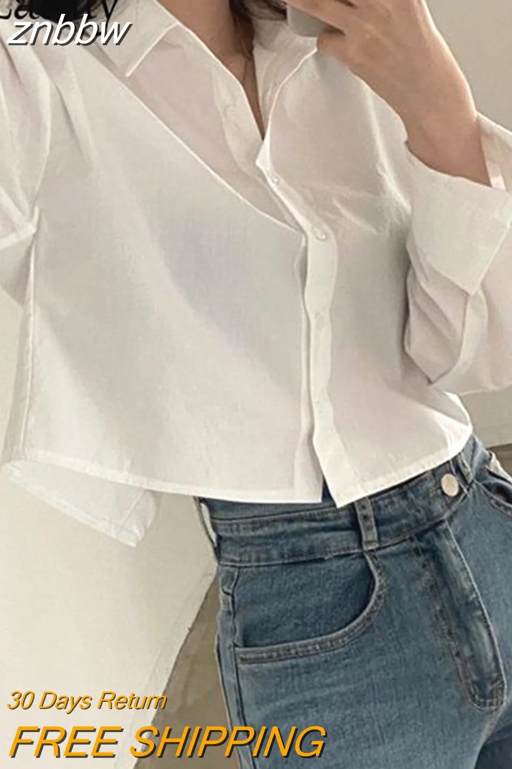znbbw 2023 Spring New Casual Long Sleeve Women White Shirt Korea Style Solid Button Split Woman Crop Tops Blouse Party Clothing