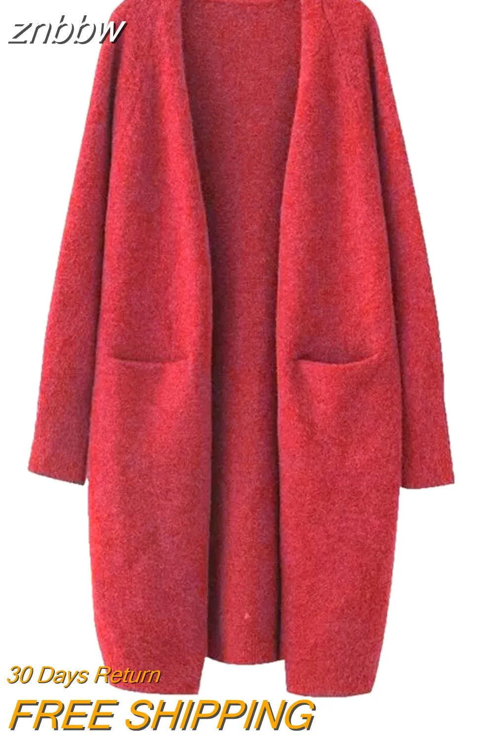 znbbw Women Solid Color Loose Thick Warm Sweater Cardigan Pocket Ladies Spring Autumn V Neck Knitted Coat Female Casual Tops - Image 6