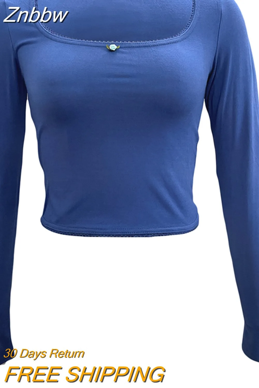 Znbbw Women Y2K Fairy Vintage Lace Trim Flower Long Sleeve Crop Tops Square Neck Solid Slim Fit T-shirts Tops 2000s Aesthetic Clothes - Image 4