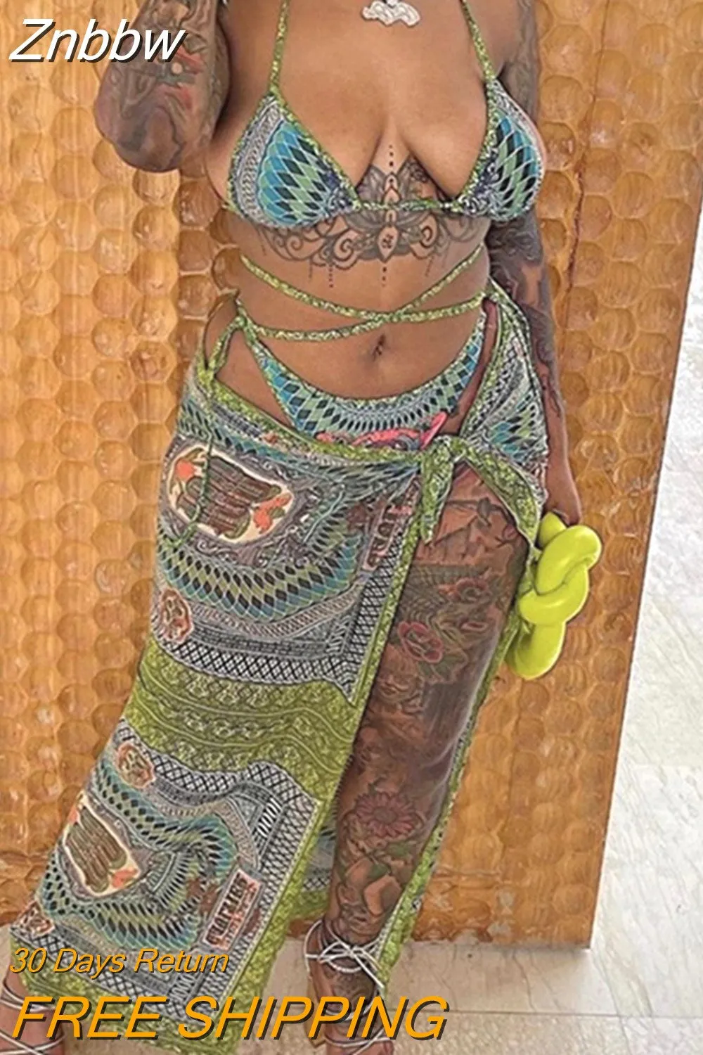 Znbbw Women 2023 Summer Mesh Sheer Bra Underwear Midi Skirt Beach Vacation Three Piece Matching Sets Outfit Wholesale Items