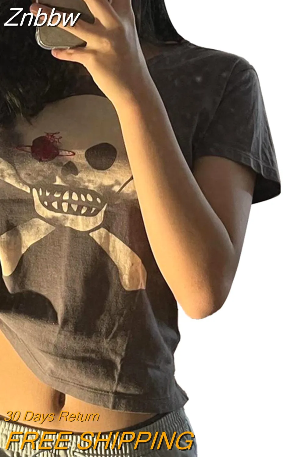 Znbbw Women Teen Girls Gothic Graphic Print Crop Tops T Shirts O-Neck Short Sleeve E-Girl Aesthetic Kawaii Crop Tees Tops Streetwear - Image 29