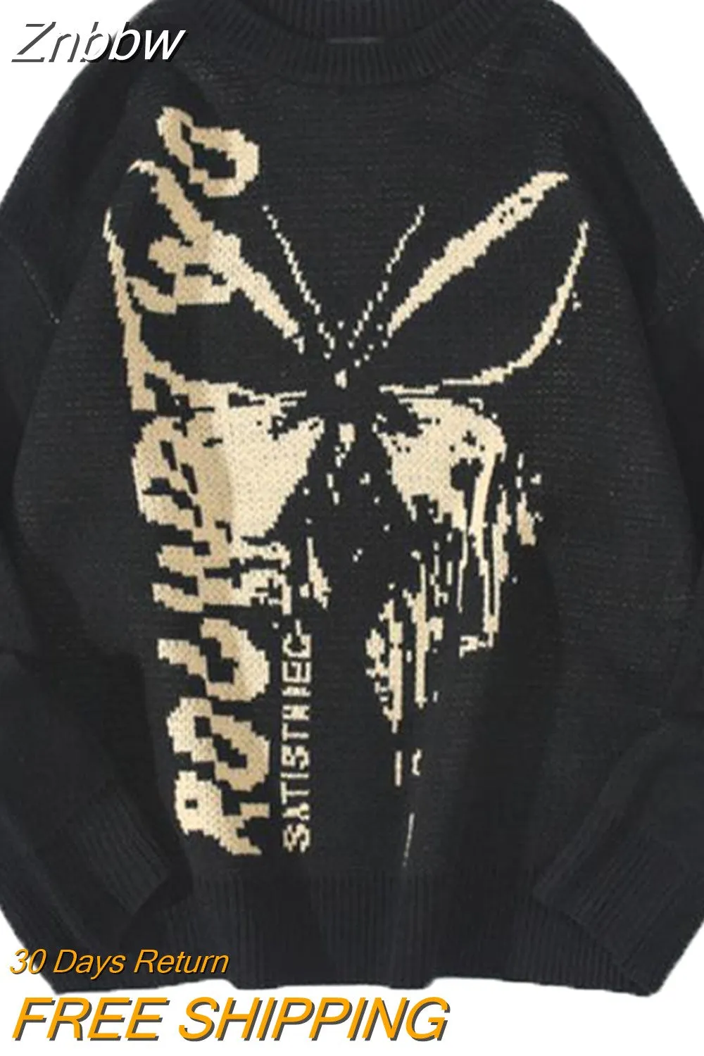 Znbbw Women Sweaters Harajuku 2023 Autumn Winter Hip Hop Knitwear Mens Loose Tops Butterfly Streetwear O Neck Casual Pullover Sweater - Image 5