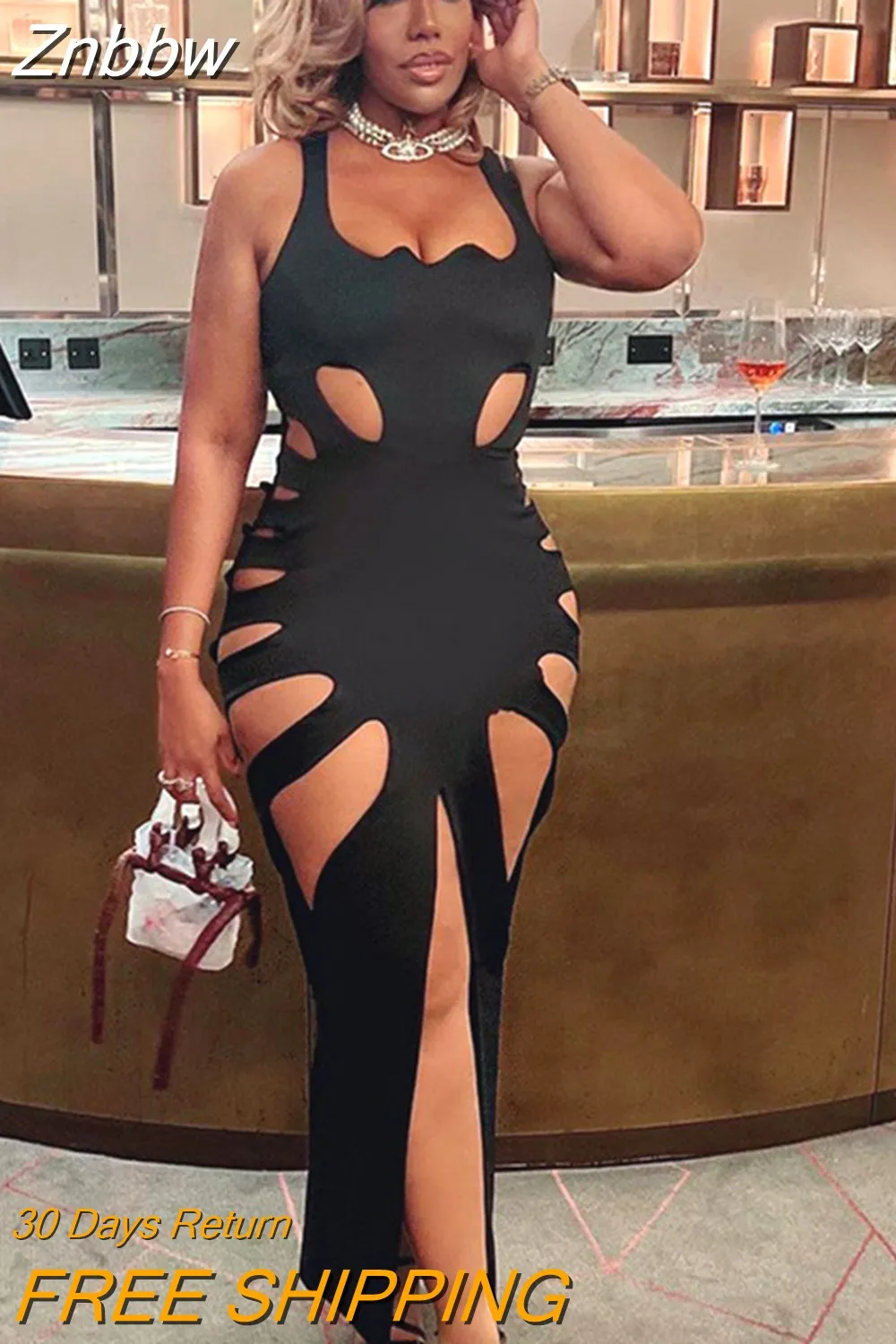 Znbbw Women Sexy Party Club Hollow Out Bodycon Streetwear Black Long Dress 2023 Summer Clothes Wholesale Items For Business - Image 4