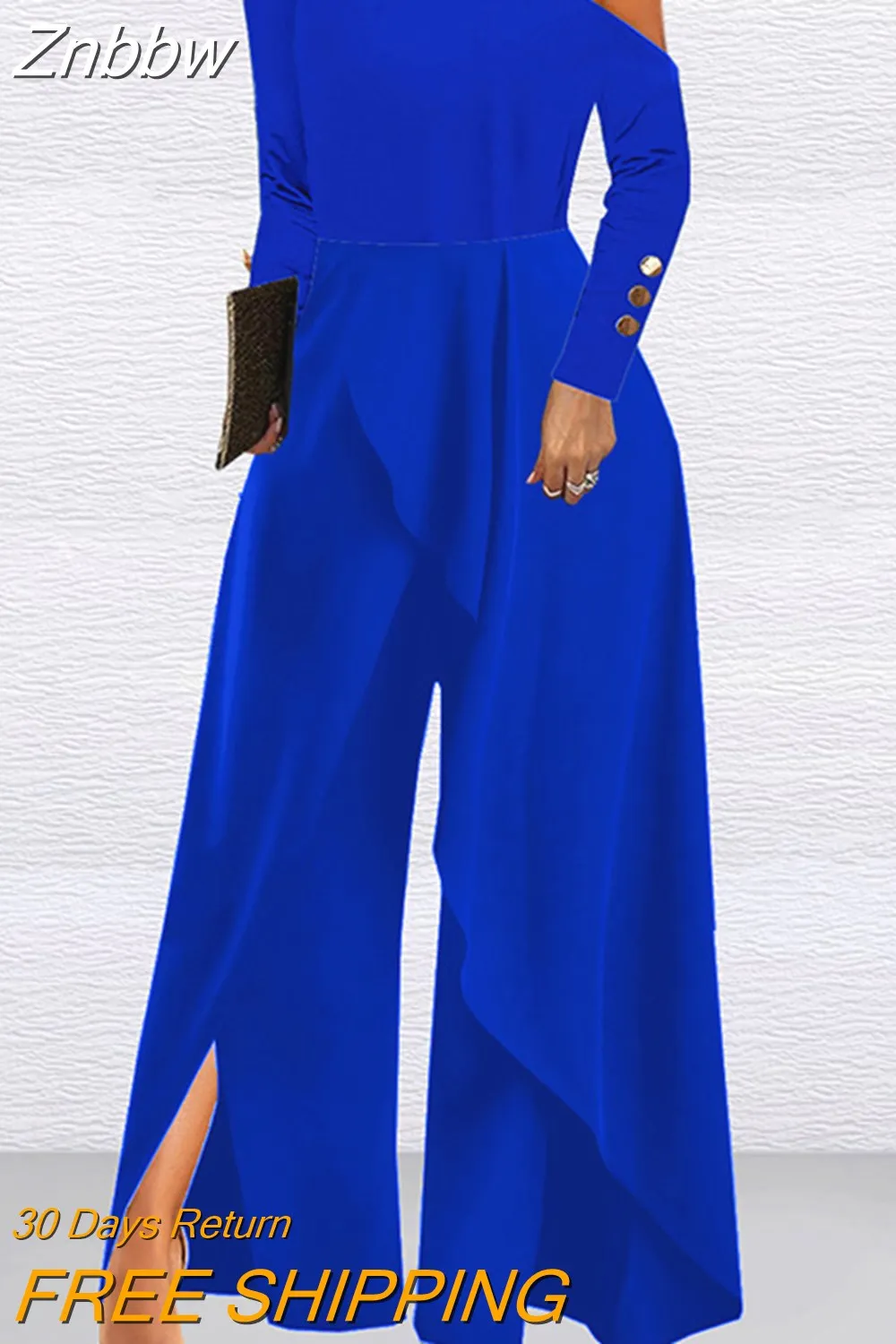 Znbbw Women's O-neck Hollow Off Shoulder Jumpsuit Autumn Long Sleeve High Waist Wide Leg Romper Casual Loose Solid Commuter Playsuits - Image 2