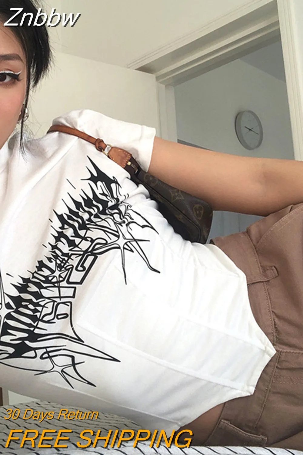 Znbbw Y2K Graphic Print Corset Basic T-shirts Women Harajuku Sexy Slim Crop Tops Gothic Hollow Out Casual O-neck Tees E-girl - Image 2