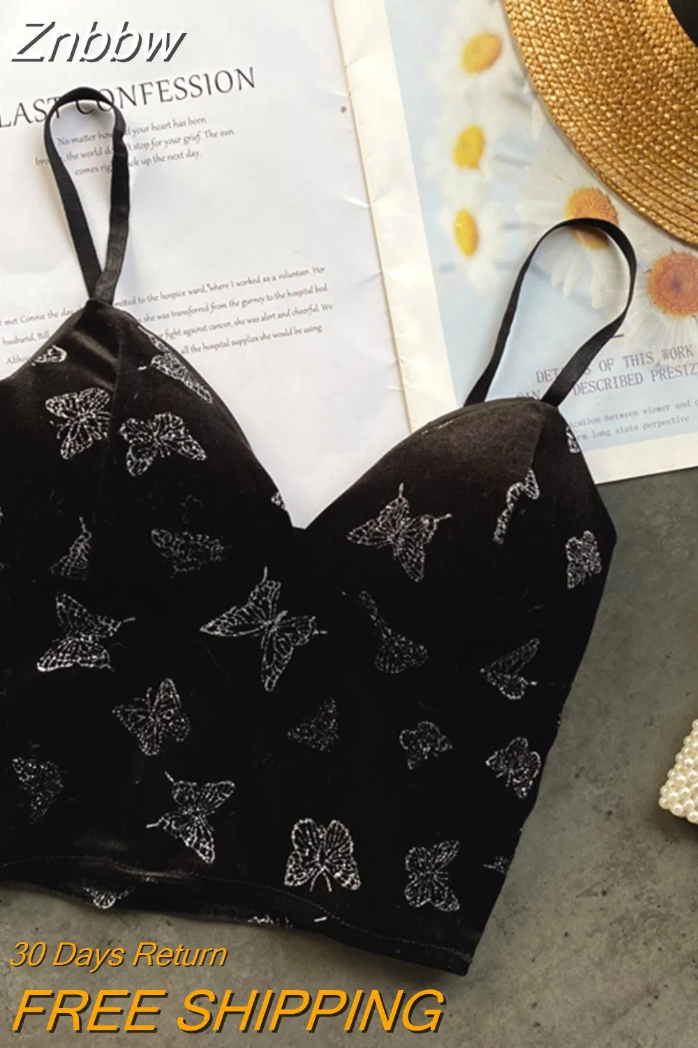 Znbbw Women Retro Velour Strap Tops Summer V Neck Sleeveless Backless Slim Tank Top Chic Print Sexy Off Shoulder Short Camis - Image 6