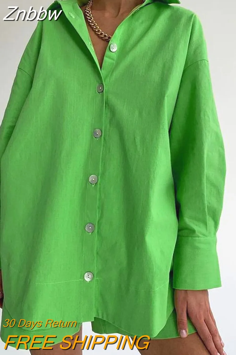 Znbbw Women's Suit Shirt With Mini Shorts 2023 Summer Casual Loose Long Sleeve Shirt Blouses Two Piece Sets Tracksuits Outifits - Image 16