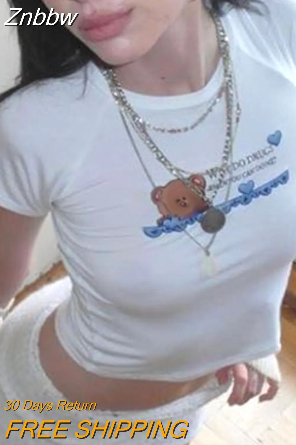 Znbbw Aesthetic Heart Print Women T-shirt Anime Letter Kawaii Crop Tops Summer Short Sleeve Baby Tees Kpop Streetwear Y2k Clothes - Image 4