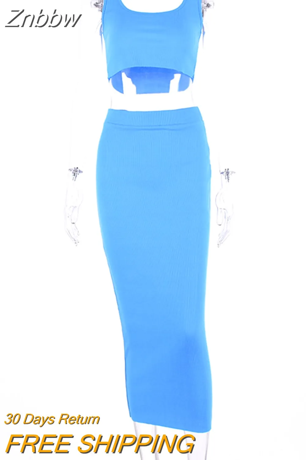 Znbbw women summer clothes soild color casual crop tank tops long pencil skirt fitness skinny outfit suit two piece 2pc sets - Image 5