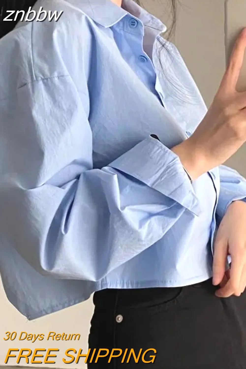 znbbw 2023 Spring New Casual Long Sleeve Women White Shirt Korea Style Solid Button Split Woman Crop Tops Blouse Party Clothing - Image 3