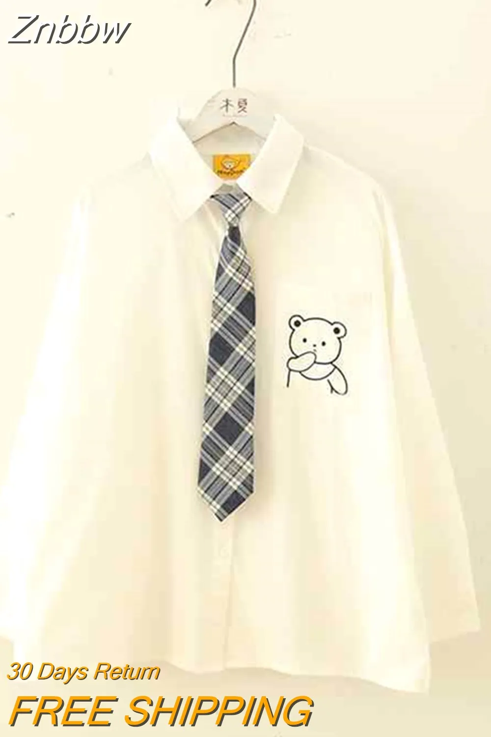 Znbbw Autumn Women Harajuku Vintage Blouse Black White Goth Streetwear Student Long Sleeve Down Collar Kpop Fashion Shirts Top - Image 2