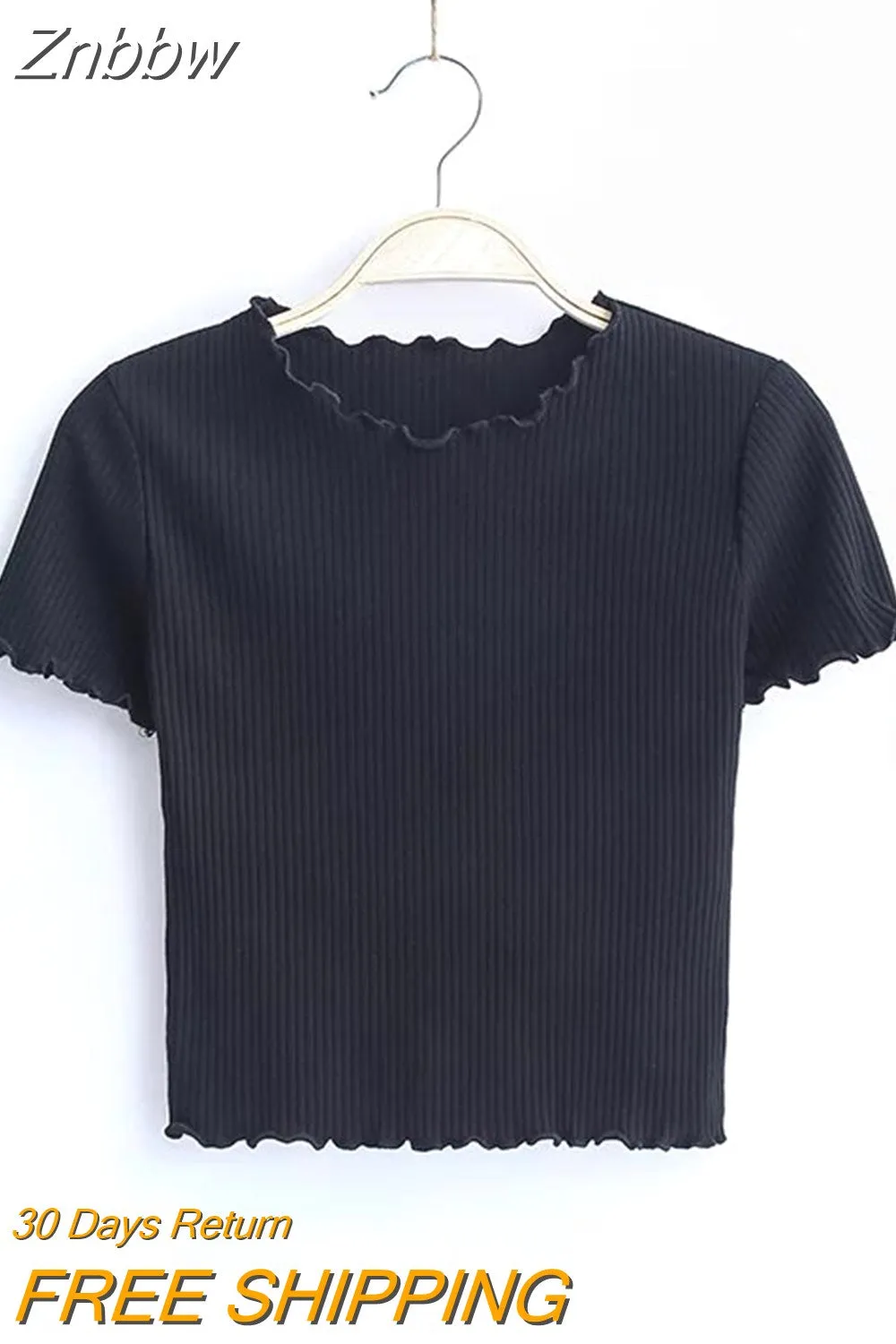 Znbbw Wood ears O neck Short sleeve T-shirt 2023 New Woman Slim Fit t shirt tight tee Summer Retro Tops 6 colors - Image 2