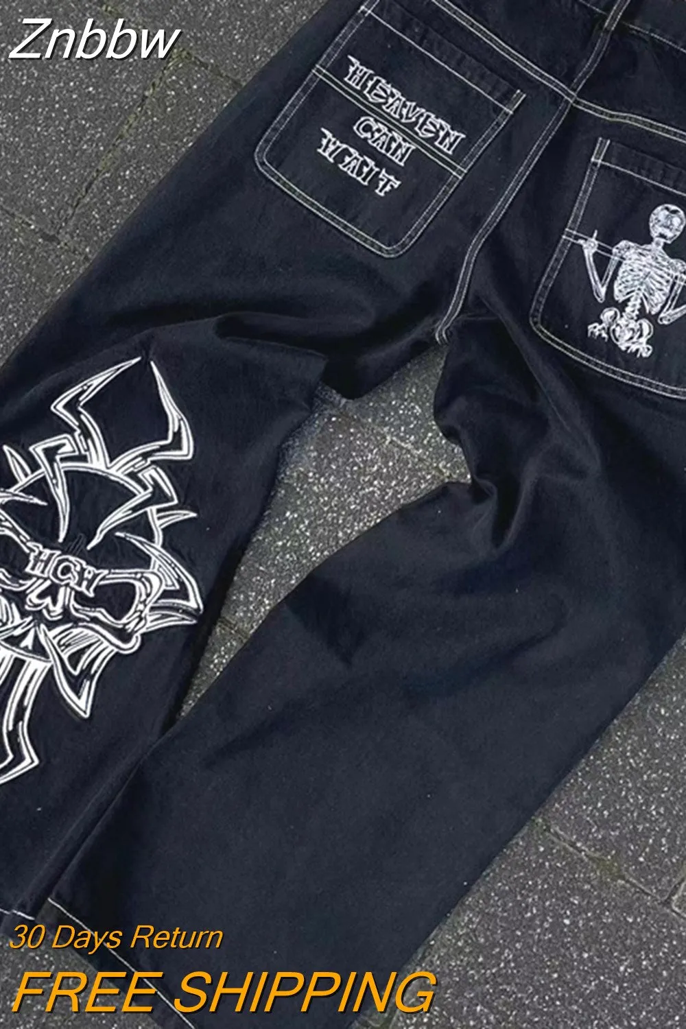 Znbbw Y2K Hip Hop Jeans Women Personalized Letter Street Loose Men Trend Fashion Harajuku Denim Trousers Wide Leg Straight Pants - Image 7