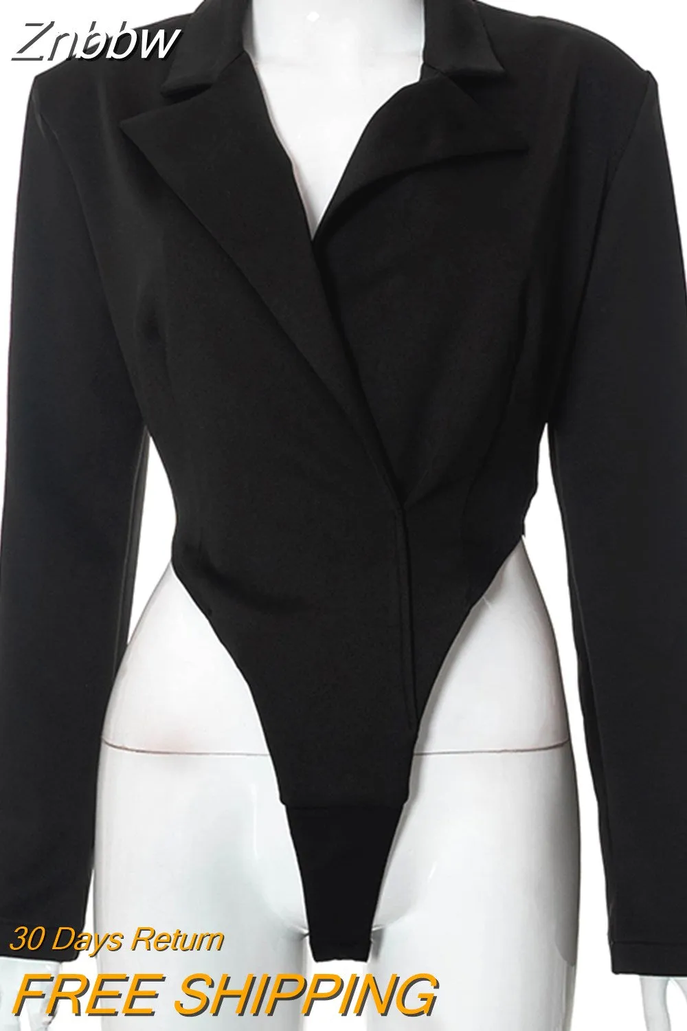Znbbw Women's Blazer Notched Collar Slim Backless Covered Button Long Sleeve Jackets Bodysuits Autumn 2023 New Tide - Image 4