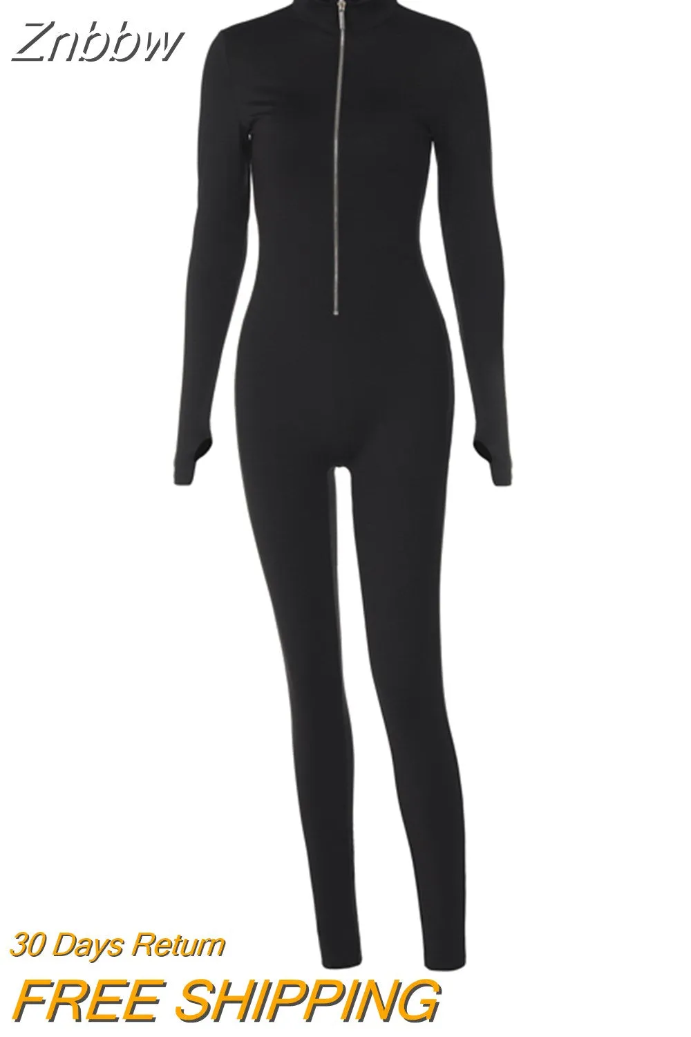 Znbbw Women Long Sleeve Zipper Bodycon Black White Jumpsuit Overalls 2023 Spring Autumn Clothes Wholesale Items Dropshipping - Image 4