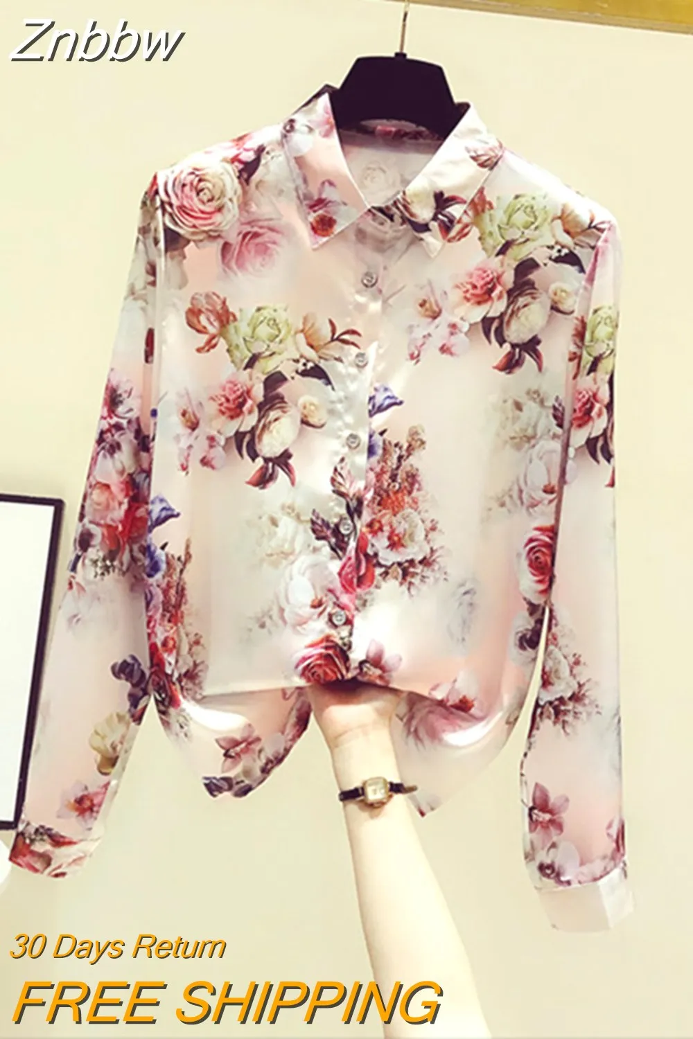 Znbbw New Style Chiffon Long Sleeve Shirt Women's Spring Clothes Female Sweet Fashion Tum-down Collar Office Lady Bluose C219