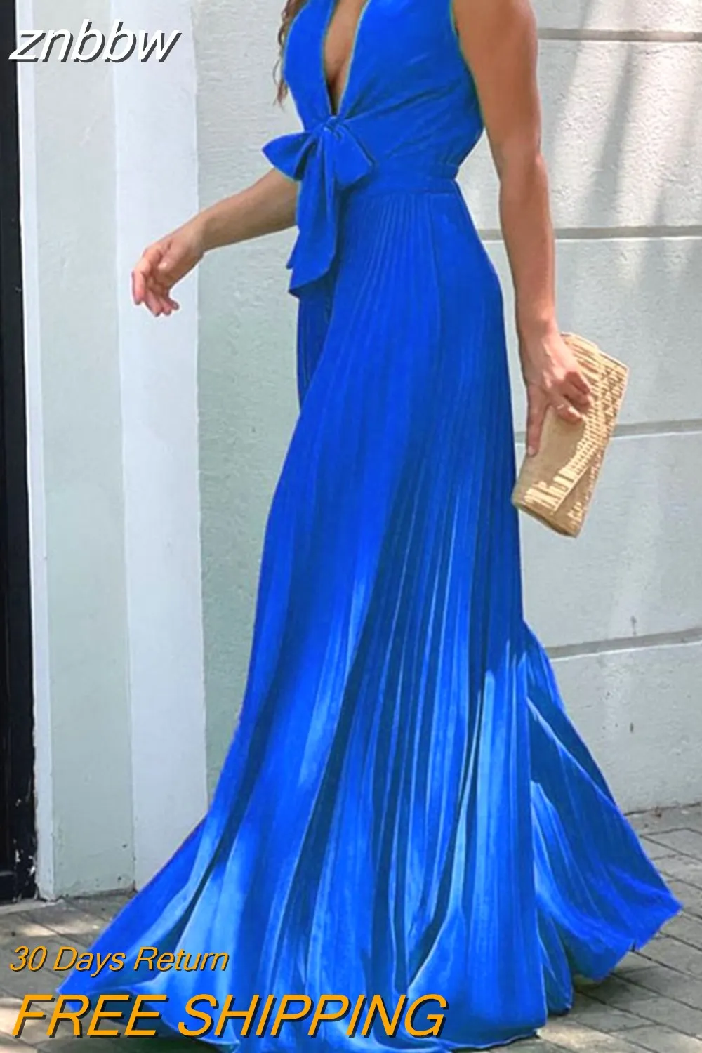 znbbw Women Jumpsuit Summer Fashion V Neck Sleeveless Lapel Solid Pleated Lace Up Loose Wide Legs Romper High Streetwear Female - Image 5