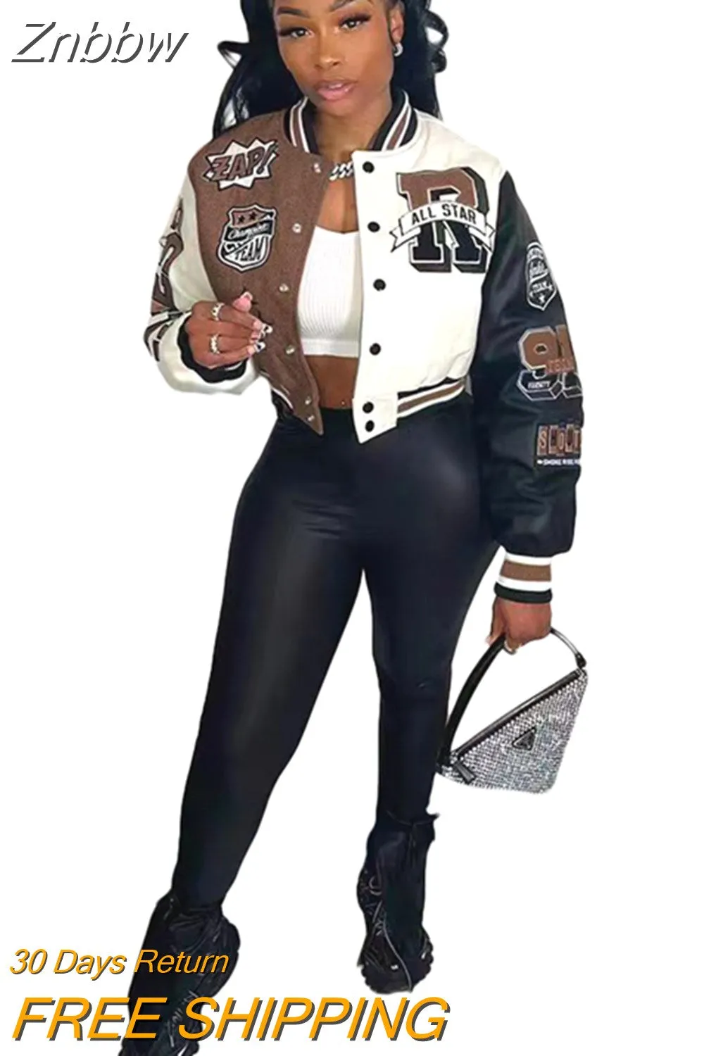 Znbbw Women Splicing Color Contrast Short Jackets Female Y2K Single Breasted Baseball Coat Cropped 2023 Spring Streetwear Jackets - Image 7