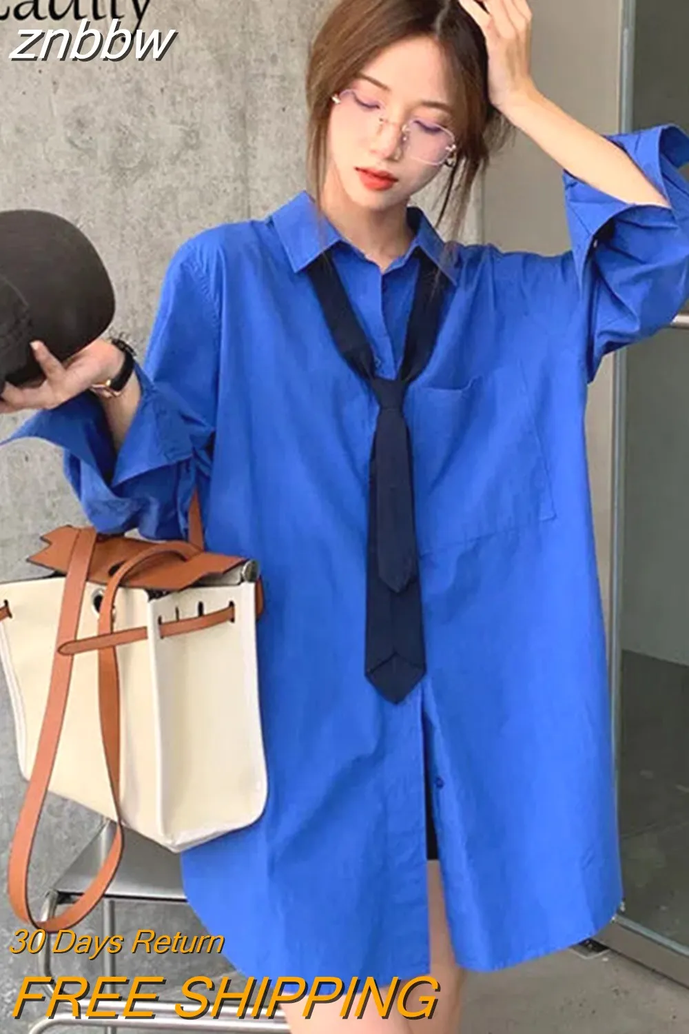 znbbw 2023 Summer Minimalist Long Sleeve Tie Women White Shirt Korea Style Button Loose Woman Blouse Work Female Clothing Tops