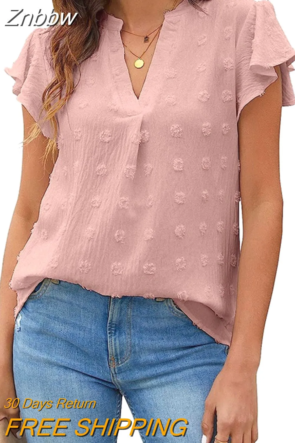 Znbbw V-neck Solid Summer Blouse Women Elegant Loose Chiffon Shirt Ladies Short Sleeve Tops White Shirts Casual Blasas 20008 - Image 4