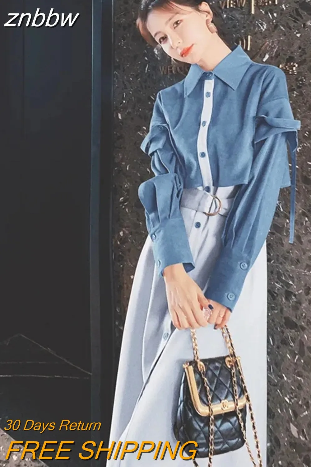 znbbw 2023 Spring Office Lady Long Sleeve Fake Two Pieces Work Maxi Dress Women Patchwork Sashes Shirt Dresses Free Shipping - Image 2