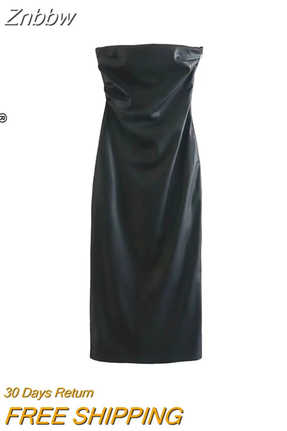 Znbbw 2023 Woman Imitation Leather Pleat Long Dress Slim Backless Sleeveless Vintage Split fork Elegant Dresses