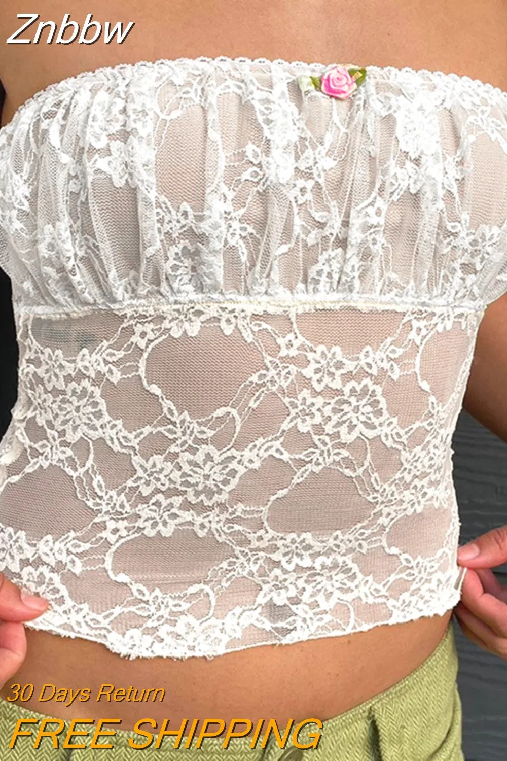 Znbbw Women y2k Lace Tube Tops Boat Neck Strapless Tank Tops Summer Backless Bandeau Shirts Streetwear - Image 7