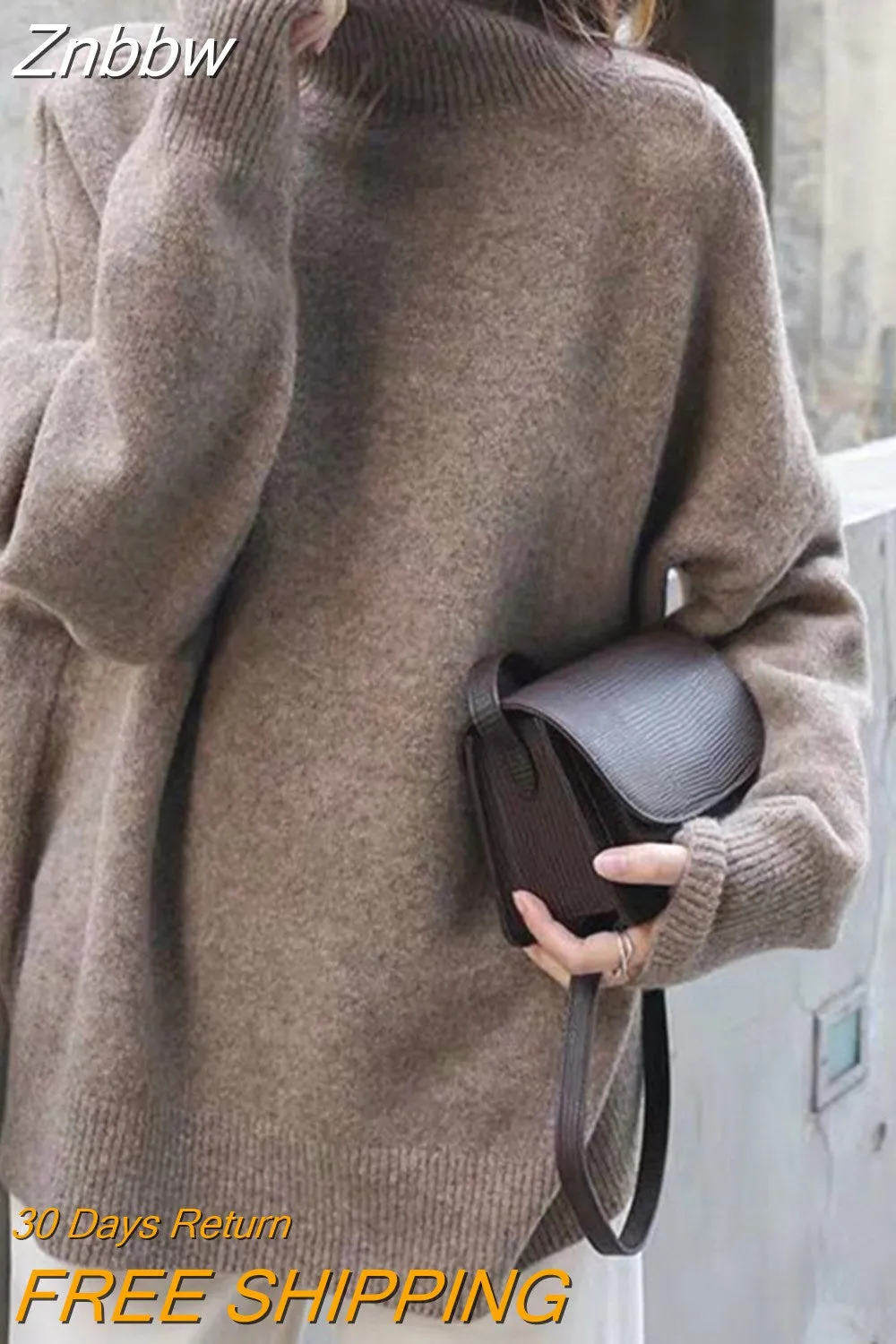 Znbbw Women Turtle Neck Cashmere Sweater 2023 Winter Korean Style Loose Warm Knitted Pullover Lady Casual Long Sleeve Oversize Jumpers