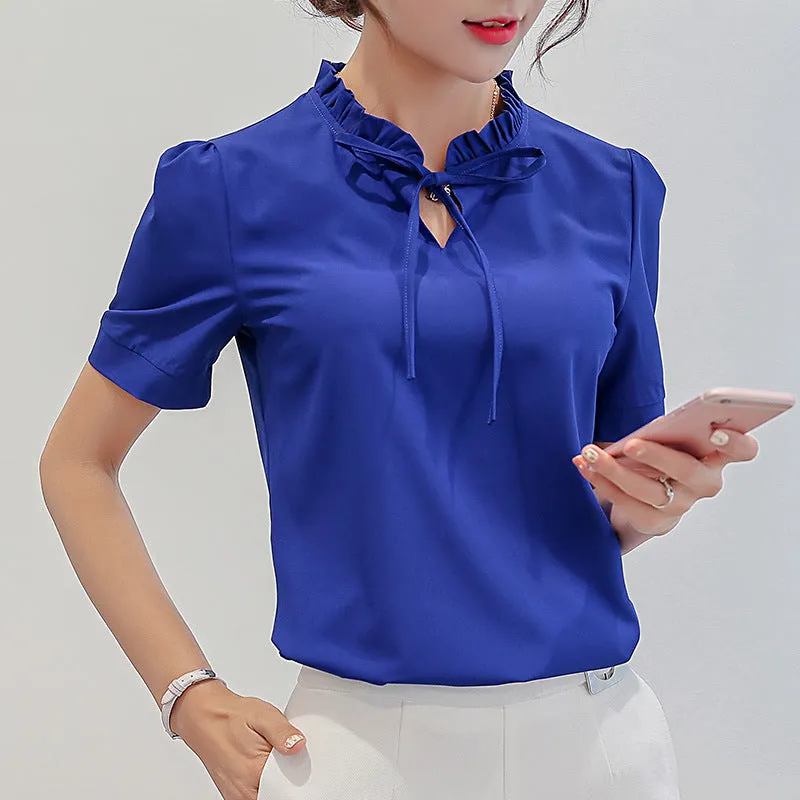 Znbbw Daifei 2024 Spring And Summer New Korean Version Of Women's Decoration Size Solid Color Bottomed Shirt Short-Sleeved Shirt Chiffon Shirt