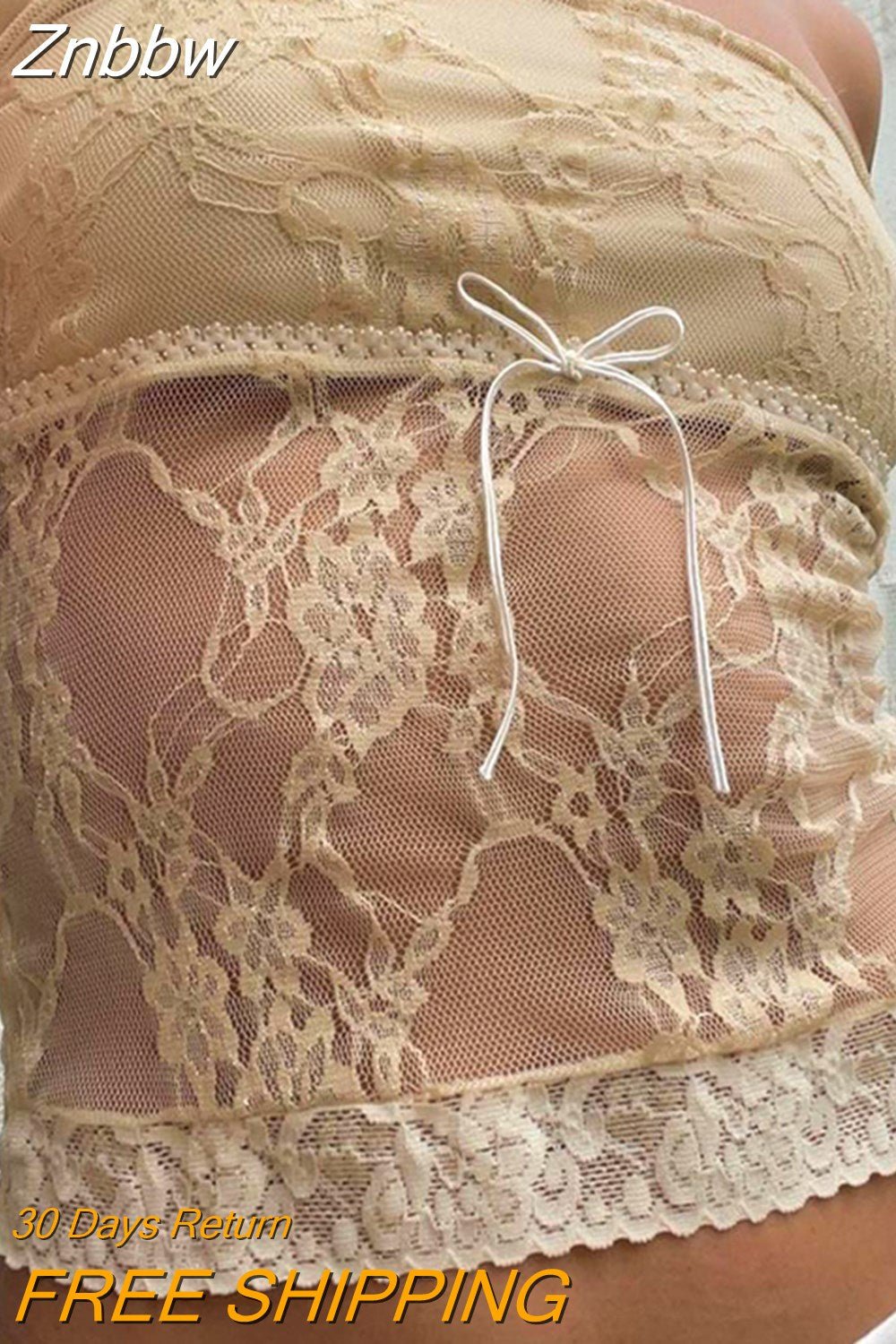 Znbbw Womens Y2k Sheer Lace Frill Strapless Tube Crop Tops Fairy Grunge Sleeveless Summer Sexy Bandeau Vest Top Streetwear - Image 8