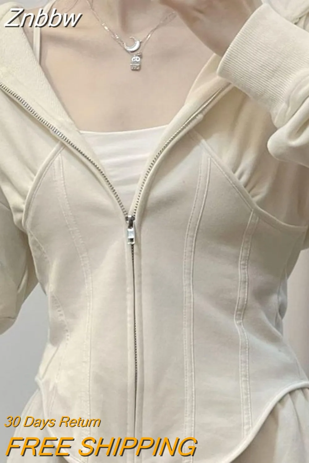 Znbbw Y2K Hip Hop Zip Up Hoodies Women Grunge Sexy Slim Long Sleeve Sweatshirts Casual All-match Chic Cropped Tops Sportwear - Image 2