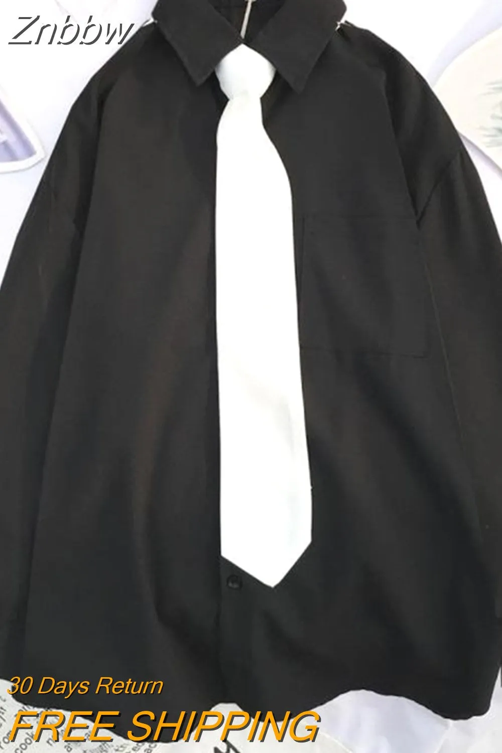 Znbbw Women Shirts with Tie Simple Solid Loose Autumn Top White Blouse Streetwear Oversized Vintage Casual Fashion Woman Blouses 2023 - Image 7