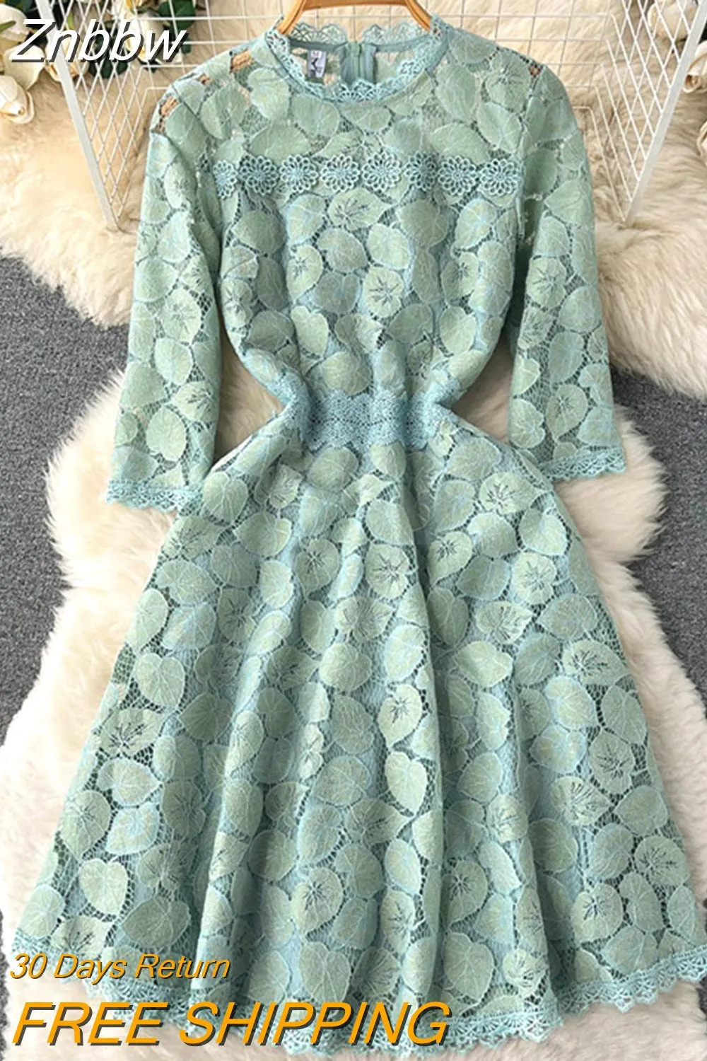 Znbbw Women Summer Dress High Class Cool Style Small Crowd Design Sense Hook Flower Hollow French Waist A Line Vestidos D2060 - Image 4