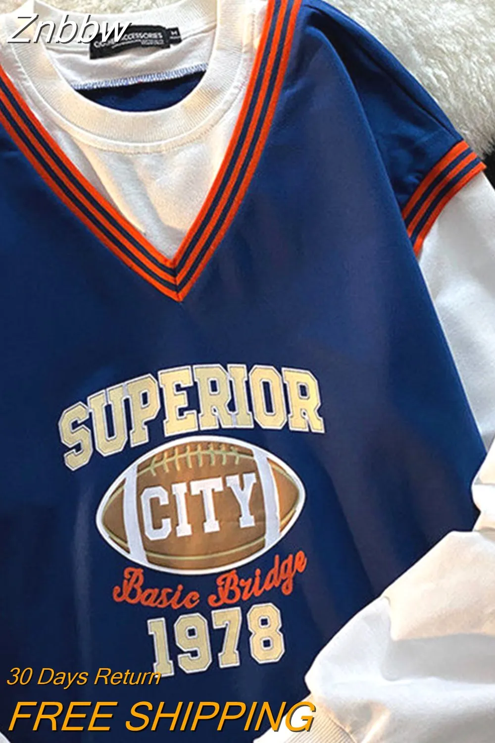 Znbbw American college style sweatshirt women oversized trend fried street hip-hop fake two-piece tops ins printed sweatshirt - Image 2